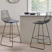 Wyld and Coco Set 2 NovaLine Black Metal Bar Stools Faux Leather Seats and Wired