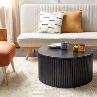 Wyld and Coco Black Painted Mango Wood Round Coffee Table 70cm With Hidden Storage