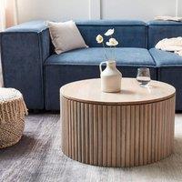Wyld and Coco 70cm Round Mango Wood Coffee Table Hidden Storage Light Lacquered in Brown