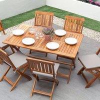 Wyld and Coco Dark Acacia Folding Outdoor Dining Table 140 x 75 cm 6-Seater in Brown
