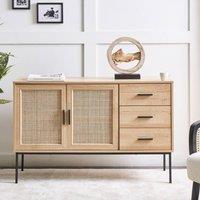 Wyld and Coco 2-Door Sideboard with 3 Drawers in Light Wood and Black Frame in Brown