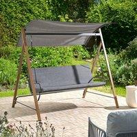 Wyld and Coco 3 Seater Patio Swing Grey Steel Wood Look Finish and Adjustable