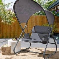 Wyld and Coco Single-Seat Patio Swing - Dark Grey Steel Frame Water-Repellent Canopy