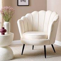 Wyld and Coco Off-White Velvet Novelty Armchair - Retro Shape Iron Legs in White