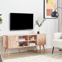 Wyld and Coco Rubberwood 2-Door TV Stand Light Brown Retro Scandi