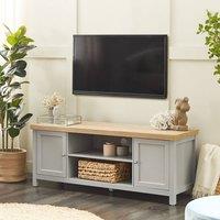 Wyld and Coco 130 cm TV Stand Grey Body Light Wood Top Cable Management Concealed