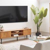 Wyld and Coco TV Stand Rustic Light Pine 2 Doors Industrial-Style in Brown