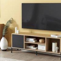 Wyld and Coco TV Stand Light Wood and Charcoal Grey MDF 1 Cabinet 3 Shelves in Brown
