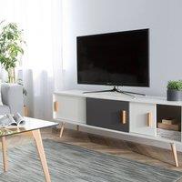 Wyld and Coco Sideboard White and Grey with Beechwood Legs 3 Sliding Doors