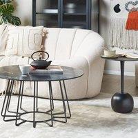 Wyld and Coco 80cm Round Coffee Table Marble Effect Tempered Glass Black Powder