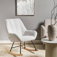 Wyld and Coco Off-White Boucle Rocking Chair - Teddy Upholstery Black Metal Legs in White