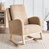 Wyld and Coco Beige Boucle Rocking Chair - Rubberwood Frame Contoured Armrests