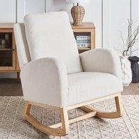 Wyld and Coco Off-White Boucle Rocking Armchair - Rubberwood Legs in White