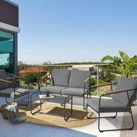 Wyld and Coco 4-Seater Outdoor Sofa Set - Grey Steel with Teak Accents