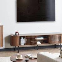Wyld and Coco Home Retro TV Stand Dark Brown Particle Board with Metal Legs