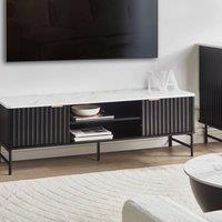 Wyld and Coco Black Marble-Effect TV Stand 140x40 cm - MDF with Iron Legs