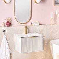 Wyld and Coco 60cm White Wall Mounted Vanity Unit Ceramic Basin Fluted Front