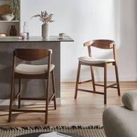 Wyld and Coco Heritage Retro Bar Chairs Set of 2 - Beige Polyester Rubberwood Frame
