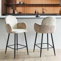 Wyld and Coco Set 2 Retro Bar Chairs Light Beige Woven Fabric Velvet Texture