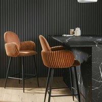 Wyld and Coco Retro Bar Chairs Set of 2 Brown Velvet Armrests