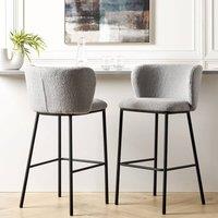 Wyld and Coco Set of 2 Grey Boucle Bar Chairs Black Metal Legs Armless Curved