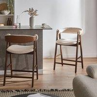 Wyld and Coco Beige Boucle Bar Chair with Rubberwood Legs Retro Style