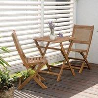 Wyld and Coco Acacia Living 3 Piece Folding Bistro Set 2 Chairs and Table Slatted in Brown