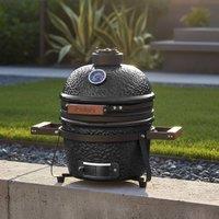 Wyld and Coco Black Kamado Ceramic Charcoal Grill with Thermometer