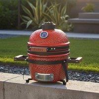 Wyld and Coco Red Ceramic Kamado Grill With Lid And Thermometer