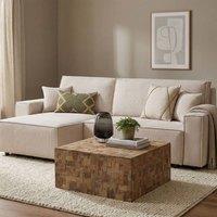 Wyld and Coco Gambo Teak Coffee Side Table Brown Matte Finish Geometric Cube