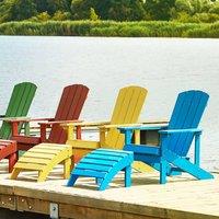 Wyld and Coco Blue Faux Wood Garden Chair Footstool Weather Resistant Modern