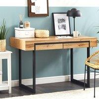 Wyld and Coco Home Office Desk Light Brown Wood Look Wood Top Black Steel