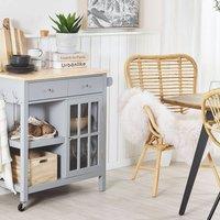 Wyld and Coco Kitchen Trolley Grey Wood Light Pine Top Storage Drawers and Castors