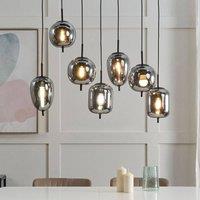 Wyld and Coco 7-Light Pendant Lamp Smoked Glass and Brushed Iron in Silver