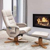 Wyld and Coco Recliner Armchair Beige - Faux Leather Heated Massage Footrest