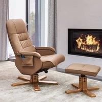 Wyld and Coco Recliner Armchair Light Brown Faux Leather with Footrest