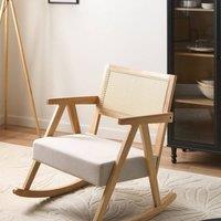 Wyld and Coco Vienna Rocking Armchair Light Brown Fabric Rubberwood Frame in Beige