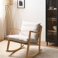 Wyld and Coco Rocking Armchair Light Beige Fabric Rubberwood Frame