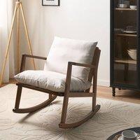 Wyld and Coco Rocking Armchair Light Beige Fabric Rubberwood Frame
