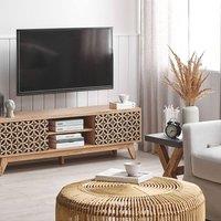 Wyld and Coco TV Stand - Light Brown Laminated MDF Ornamented Doors Cable Management