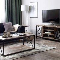 Wyld and Coco TV Stand for 60 inch TV Dark Brown Laminate Open Shelves and Iron