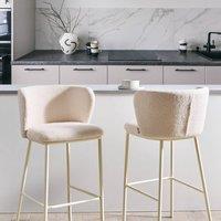 Wyld and Coco Beige Boucl Bar Chairs Set of 2 - Powder-Coated Iron Legs