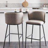 Wyld and Coco Taupe Bar Chairs Set of 2 - Armless Curved Back Black Legs in Beige