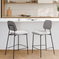 Wyld and Coco Set of 2 Bar Chairs - Light Grey Faux Linen Black Iron Frame
