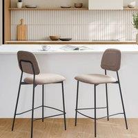 Wyld and Coco Taupe Faux Linen Bar Stools Set of 2 Black Iron Frame in Beige