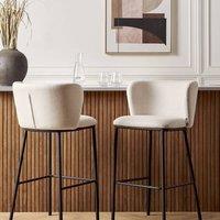 Wyld and Coco Set of 2 Off-White Bar Chairs - Curved Back Polyester Upholstery in White