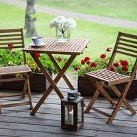 Wyld and Coco 3-Piece Folding Acacia Wood Bistro Set Slatted Design in Brown