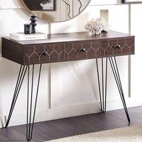 Wyld and Coco Console Table 3-Drawer Dark Wood Top Black Metal Frame 110 x 39 cm in Brown