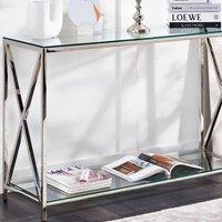 Wyld and Coco Modern Console Table Transparent Tempered Glass Top Polished Silver