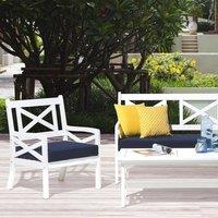 Wyld and Coco Coastal Acacia Garden Chair White with Blue Cushion Armrests